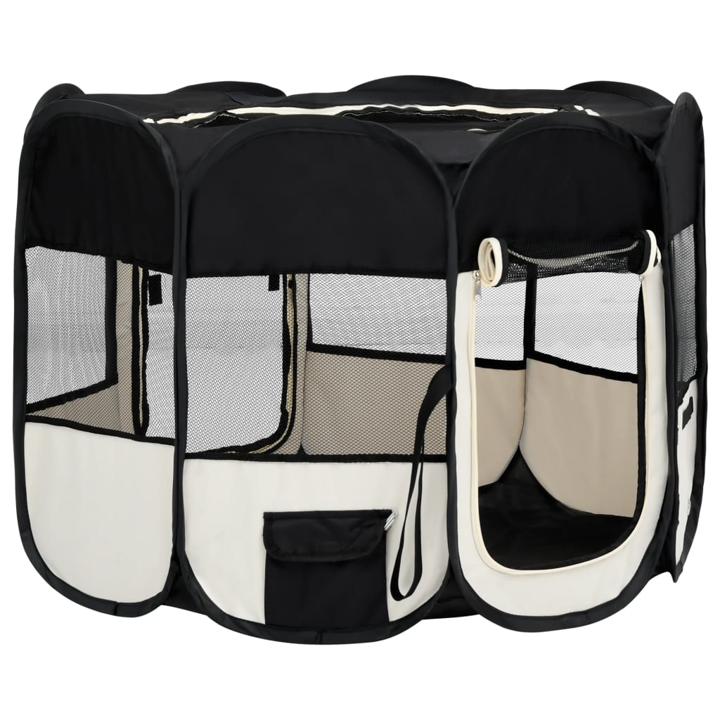NNEVL Foldable Dog Playpen with Carrying Bag Black 90x90x58 cm
