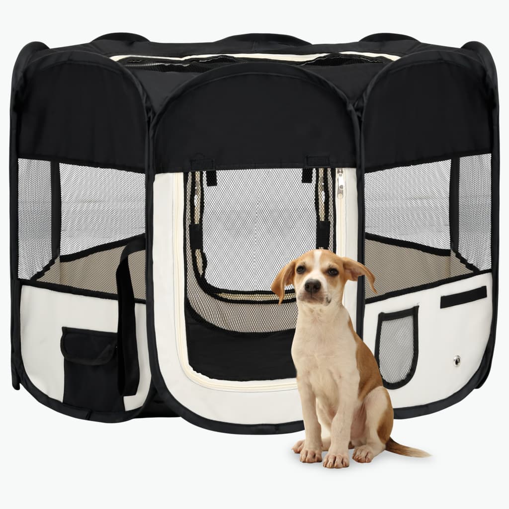 NNEVL Foldable Dog Playpen with Carrying Bag Black 90x90x58 cm