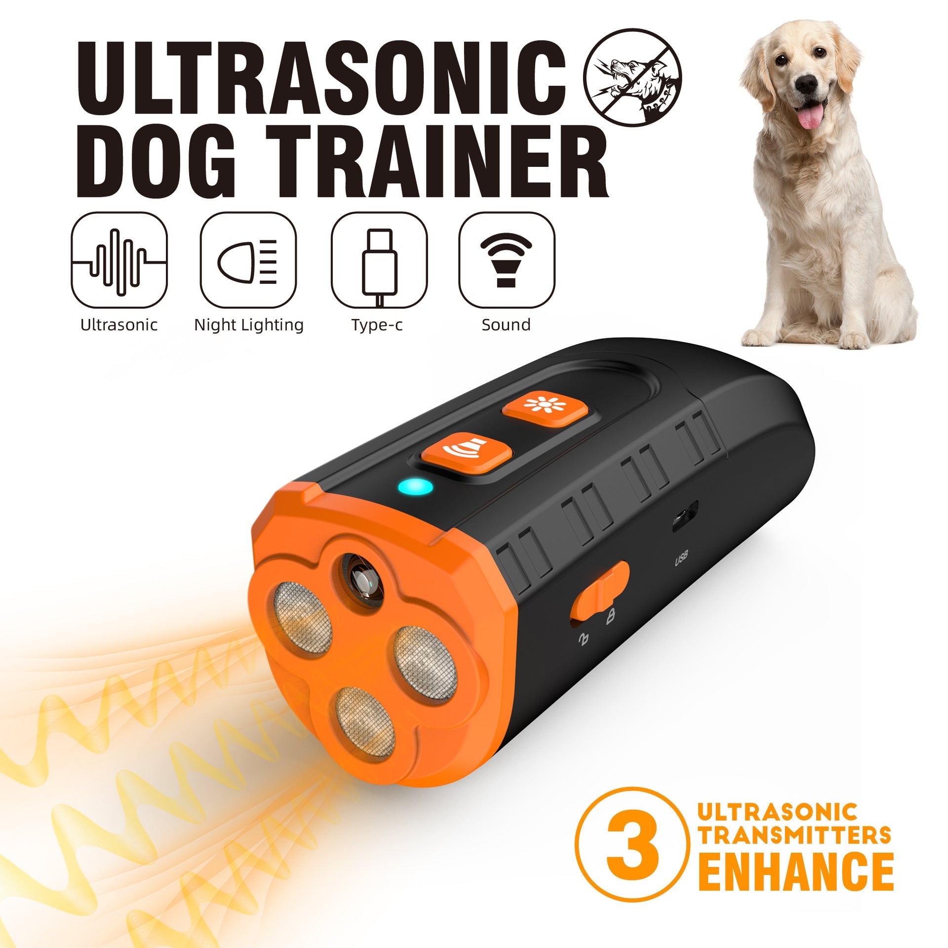NNEDSZ Ultrasonic Dog Trainer Device | Handheld Pet Training Tool with Night Light & Type-C Charging 3.7V