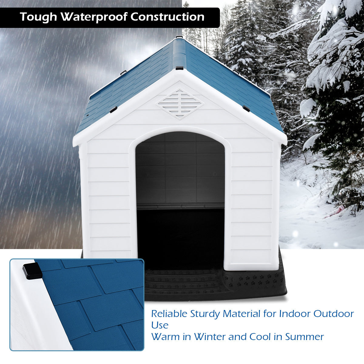 NNECW Dog House with Raised Floor and Fastening Device-65x72x71cm