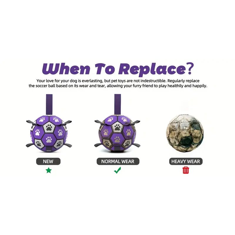 NNETM Rubber Dog Durable Soccer Ball with Straps